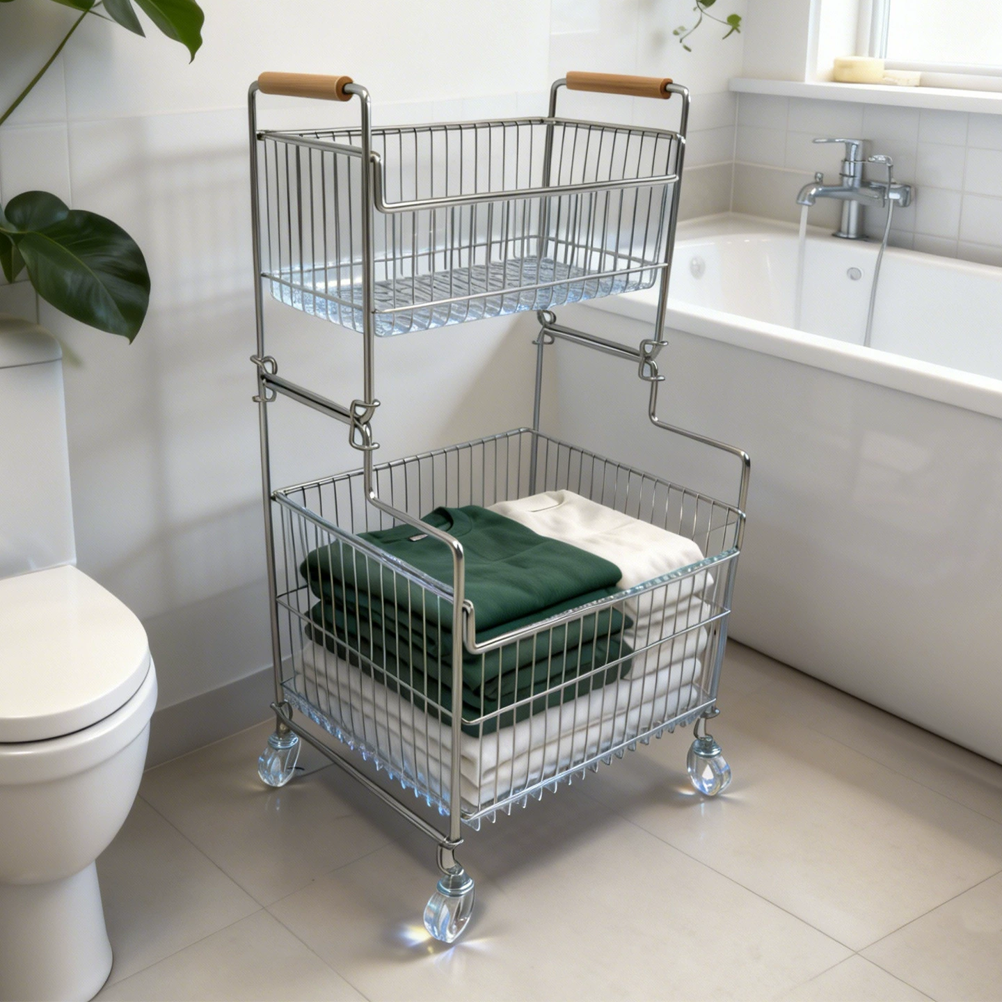 Rolling Stainless Steel Laundry Basket