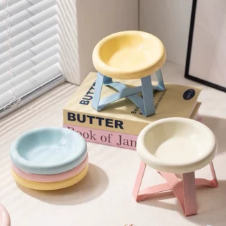 Shallow Ceramic Pet Bowl with Stand
