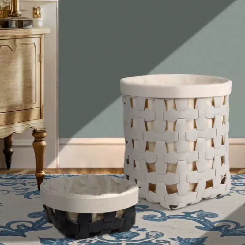 Woven Faux Leather Laundry Basket - Image 2
