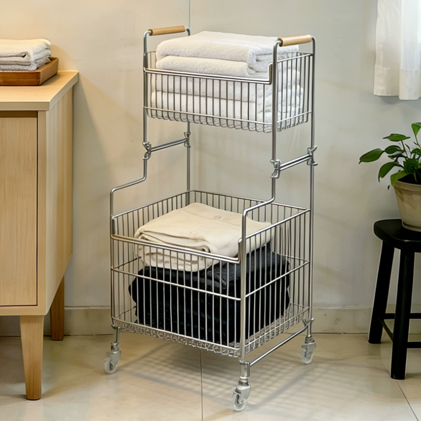 Rolling Stainless Steel Laundry Basket - Image 3