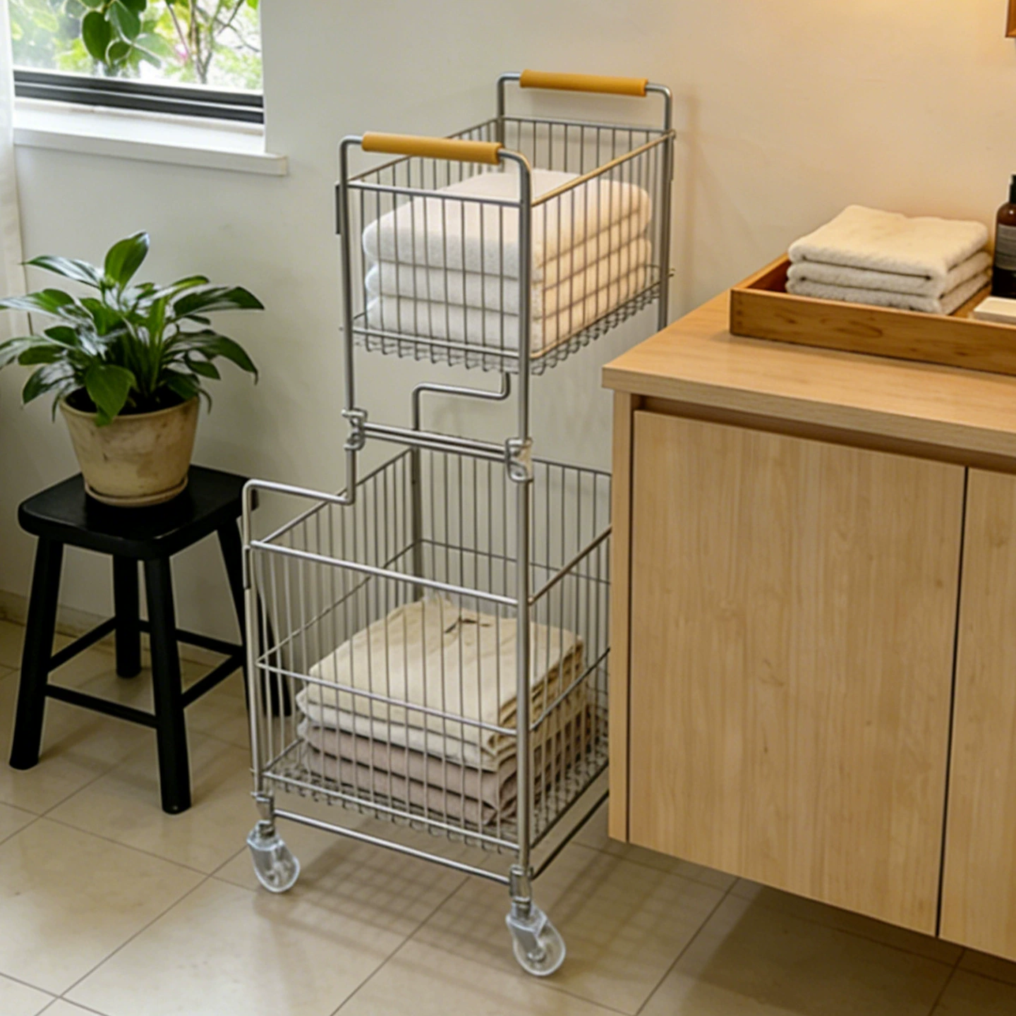 Rolling Stainless Steel Laundry Basket - Image 2
