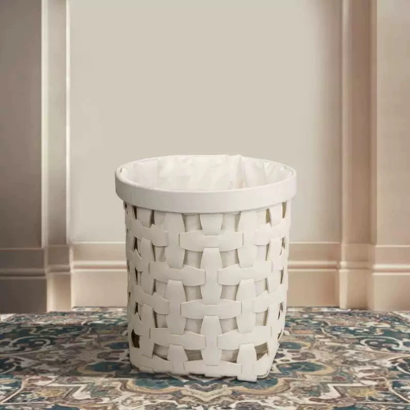 Woven Faux Leather Laundry Basket - Image 3