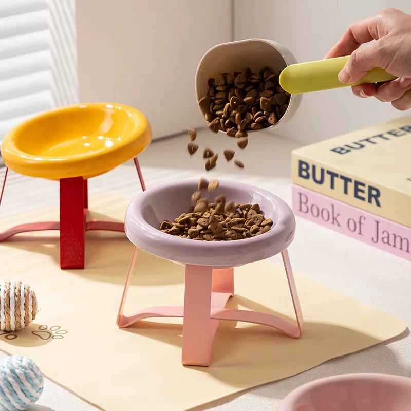 Shallow Ceramic Pet Bowl with Stand - Image 2