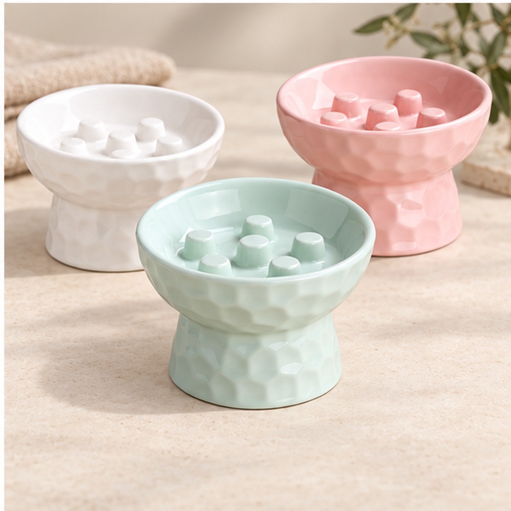 Elevated Ceramic Slow Feeder Bowl lifestyle view