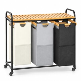 Three-Drawer Bamboo Laundry Sorter